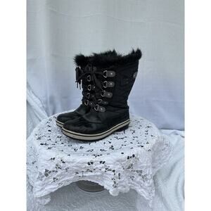 Sorel Tofino II Black Size 5 Waterproof Boots Faux Fur Lace Up Mid Calf